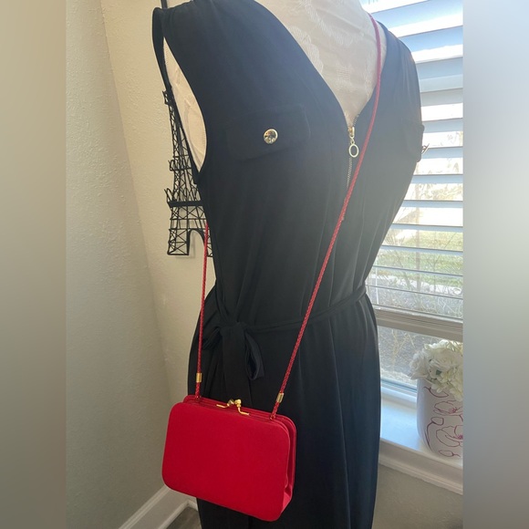 Handbags - Vintage Elegant Red Clutch/ Crossbody Bag Gold Tone Hardware